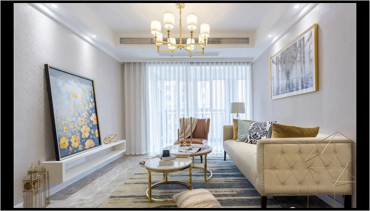 一改美式沉悶的格調(diào)，以點(diǎn)綴形式出現(xiàn)的色彩，使得整體氛圍和諧溫馨又不顯凌亂，凸顯出空間的華美氣質(zhì)